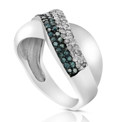 Vir Jewels 2/3 Cttw Blue And White Diamond Wedding Band .925 Sterling Silver Rhodium In Multi