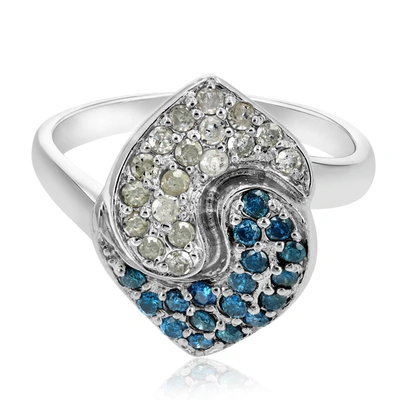 Vir Jewels 0.80 Cttw Blue And White Diamond Ring .925 Sterling Silver With Rhodium Plating
