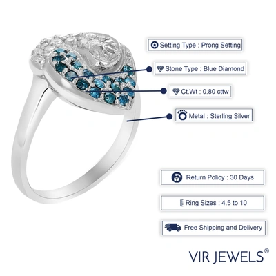 Vir Jewels 0.80 Cttw Blue And White Diamond Ring .925 Sterling Silver With Rhodium Plating