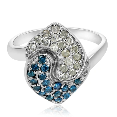 Vir Jewels 0.80 Cttw Blue And White Diamond Ring .925 Sterling Silver With Rhodium Plating