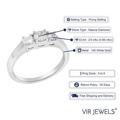 Vir Jewels 1 Cttw 3 Stone Diamond Engagement Ring 14k White Gold Round Bridal Wedding In Silver