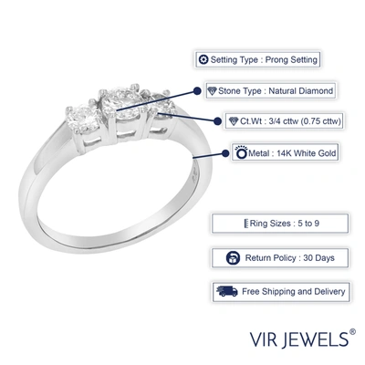 Vir Jewels 1 Cttw 3 Stone Diamond Engagement Ring 14k White Gold Round Bridal Wedding In Silver