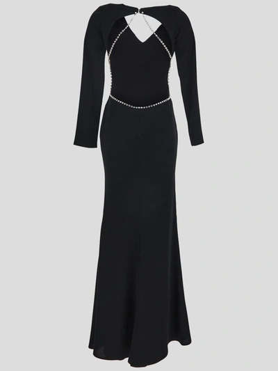 Shop Amen Long Dress With Crystal Chain In Black