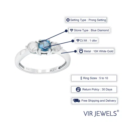 Vir Jewels 1 Cttw Blue And White Diamond 3 Stone Engagement Ring 10k White Gold