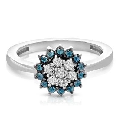 Vir Jewels 1/2 Cttw Blue And White Diamond Cluster Composite Ring 10k White Gold In Silver