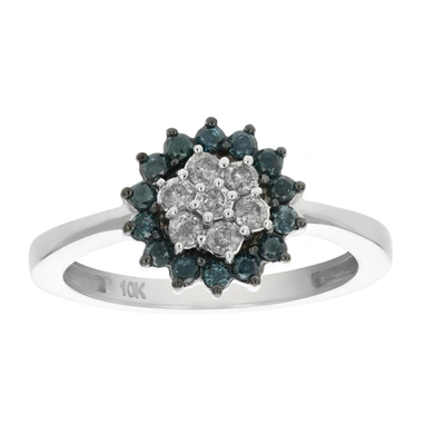 Vir Jewels 1/2 Cttw Blue And White Diamond Cluster Composite Ring 10k White Gold In Silver