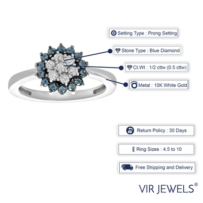 Vir Jewels 1/2 Cttw Blue And White Diamond Cluster Composite Ring 10k White Gold In Silver