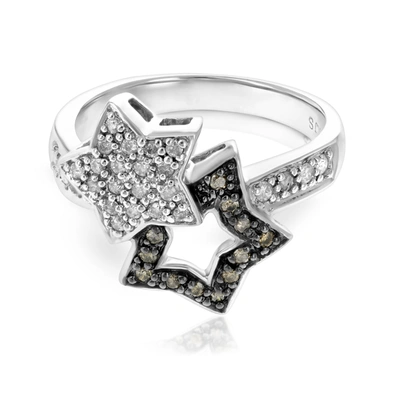 Vir Jewels 1/4 Cttw Champagne And White Diamond Fashion Star Ring 14k White Gold In Silver