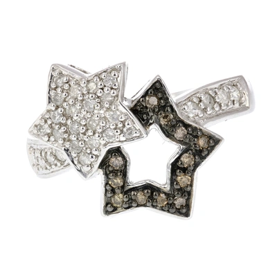 Vir Jewels 1/4 Cttw Champagne And White Diamond Fashion Star Ring 14k White Gold In Silver