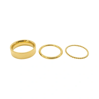 Adornia 14k Yellow Gold Plated Stainless Steel Mixed Band Stackable Ring Set In Yellow