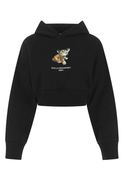 Stella Mccartney Ladies Black Tiger-print Cropped Hoodie In Black