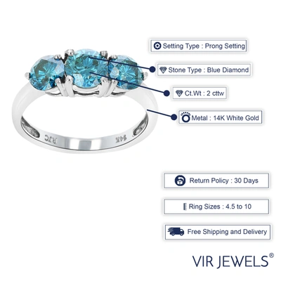 Vir Jewels 2 Cttw 3 Stone Round Blue Diamond Engagement Ring 14k White Gold Bridal Wedding
