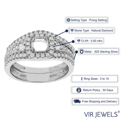 Vir Jewels 0.60 Cttw Diamond Semi Mount Bridal Set With Center Princess Silver