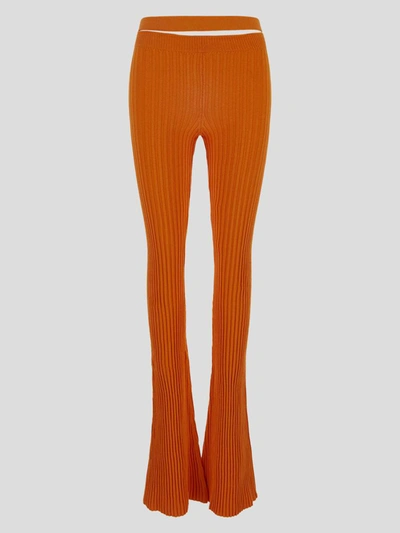 Shop Andrea Adamo Andreadamo Trousers In <p>andreadamo Orange Trousers With Ribbed Texture