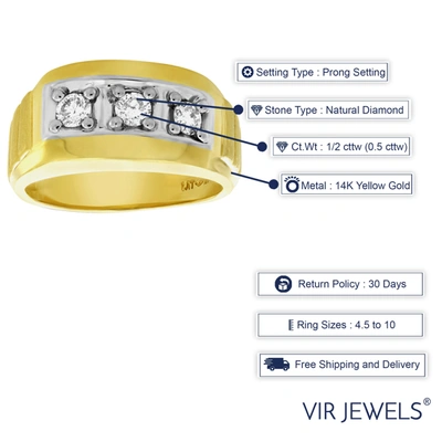 Vir Jewels 1/2 Cttw Men's 3 Stone Diamond Engagement Ring 14k Yellow Gold Si Clarity In Silver