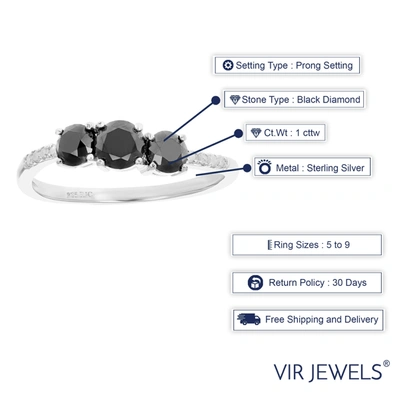 Vir Jewels 1 Cttw 3 Stone Black And White Diamond Ring With Twist In .925 Sterling Silver