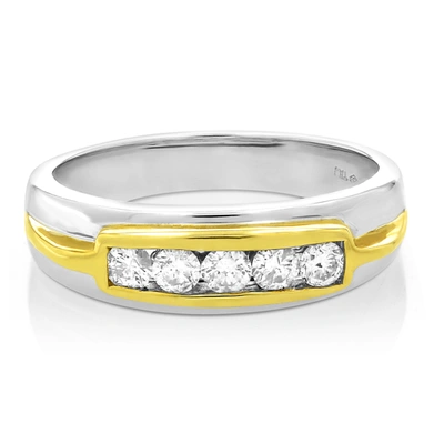 Vir Jewels 1/2 Cttw Men's 5 Stone Diamond Engagement Ring 14k Two Tone Gold Si Clarity In Silver