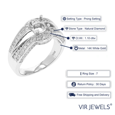 Vir Jewels 1.10 Cttw Semi Mount Diamond Engagement Ring 14k White Gold Round Bridal In Silver