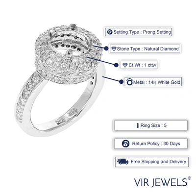 Vir Jewels 1 Cttw Diamond Semi Mount Engagement Ring 14k White Gold Round Bridal In Silver