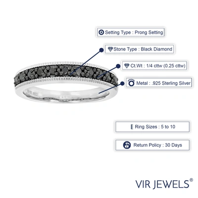 Vir Jewels 1/4 Cttw Black Diamond Ring Wedding Band With Milgrain In .925 Sterling Silver In Silver