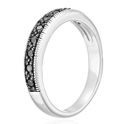 Vir Jewels 1/4 Cttw Black Diamond Ring Wedding Band With Milgrain In .925 Sterling Silver In Silver