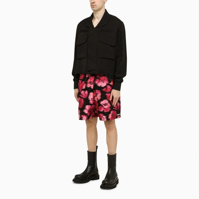 Shop 4sdesigns Black/fuchsia Floral Pattern Bermuda Shorts