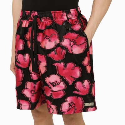 Shop 4sdesigns Black/fuchsia Floral Pattern Bermuda Shorts