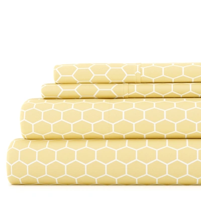 Shop Ienjoy Home Honeycomb Light Gray Pattern Sheet Set Ultra Soft Microfiber Bedding, California King In Yellow