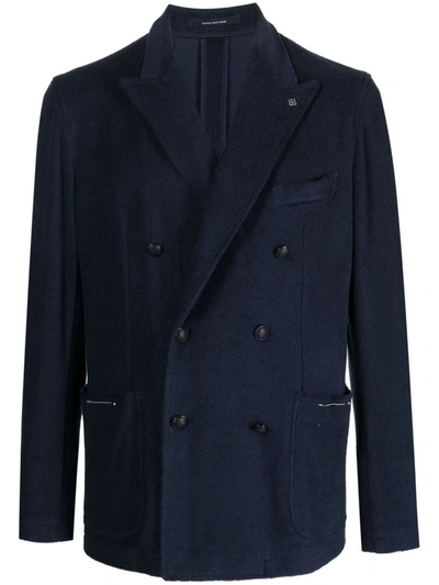 Shop Tagliatore Double-breasted Jacket In Cotton In Blue