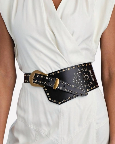 Shop Isabel Marant Belly Studded Leather Belt In Black