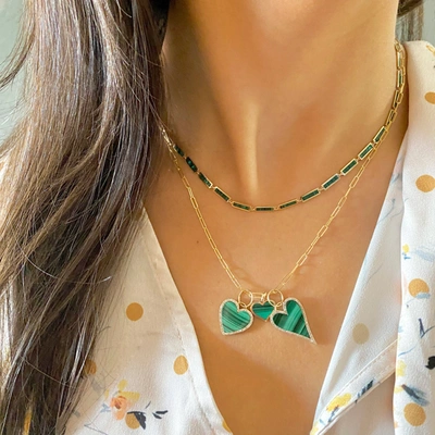 Shop The Lovery Mini Malachite Heart Charm In Gold