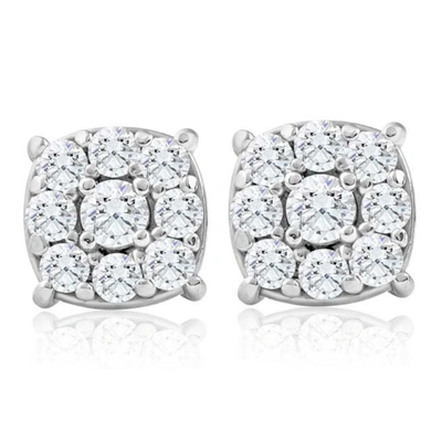 Pompeii3 1 Ct Tw Cushion Halo Studs 10k White Gold Women's Earrings In Silver