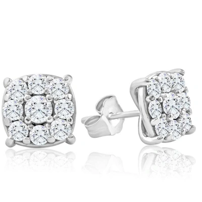 Pompeii3 1 Ct Tw Cushion Halo Studs 10k White Gold Women's Earrings In Silver