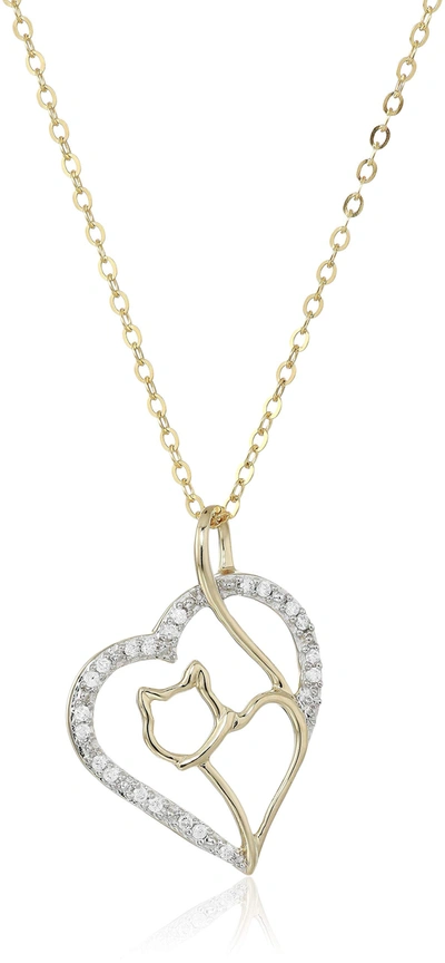 Shop Vir Jewels 1/10 Cttw Diamond Cat And Heart Pendant 14k Yellow Gold 18 Inch Chain In Silver