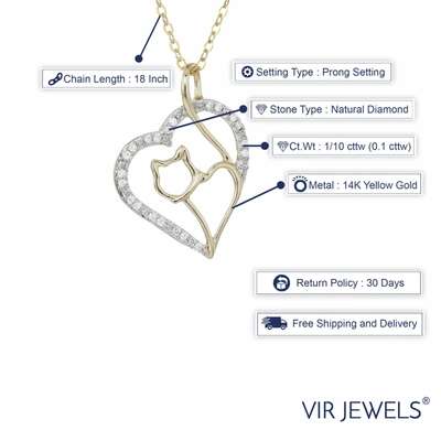 Vir Jewels 1/10 Cttw Diamond Cat And Heart Pendant 14k Yellow Gold 18 Inch Chain In Silver