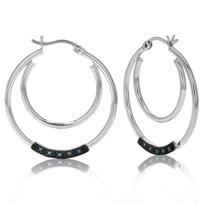 Vir Jewels 1/20 Cttw Blue Diamond Hoop Earrings .925 Sterling Silver With Rhodium Plating In Silver