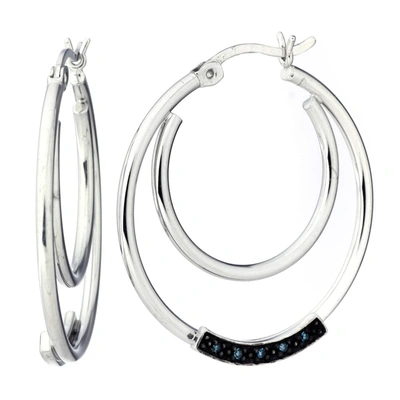 Vir Jewels 1/20 Cttw Blue Diamond Hoop Earrings .925 Sterling Silver With Rhodium Plating In Silver