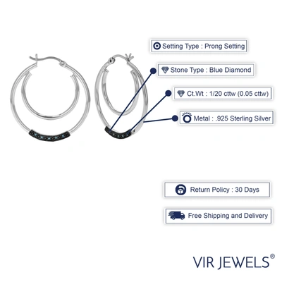 Vir Jewels 1/20 Cttw Blue Diamond Hoop Earrings .925 Sterling Silver With Rhodium Plating In Silver