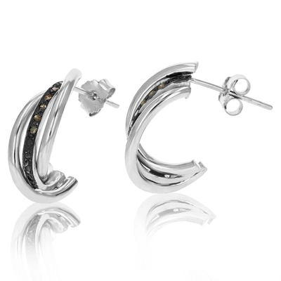 Vir Jewels 1/10 Cttw Champagne Diamond Hoop Earrings .925 Sterling Silver With Rhodium In Silver