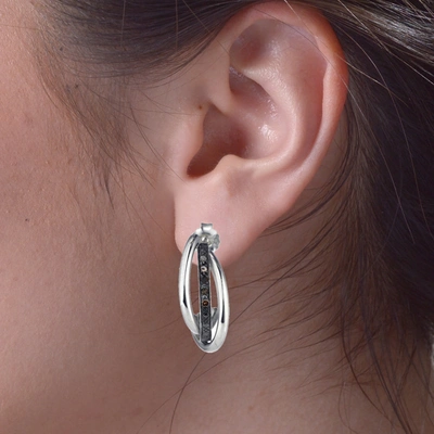 Vir Jewels 1/10 Cttw Champagne Diamond Hoop Earrings .925 Sterling Silver With Rhodium In Silver