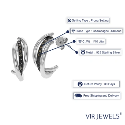 Vir Jewels 1/10 Cttw Champagne Diamond Hoop Earrings .925 Sterling Silver With Rhodium In Silver