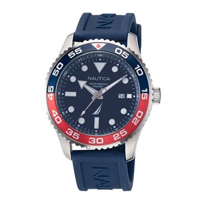 Shop Nautica Pacific Beach Stainless Steel And Silicone Watch In Blue