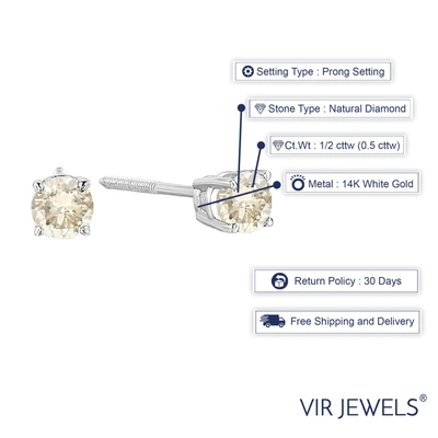 Vir Jewels 3/8 Cttw Champagne Diamond Stud Earrings 14k White Gold Round Screw Backs In Silver