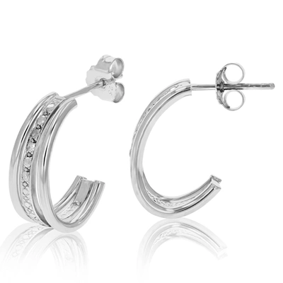 Vir Jewels 1/10 Cttw Diamond Hoop Earrings .925 Sterling Silver With Rhodium Plating In Silver