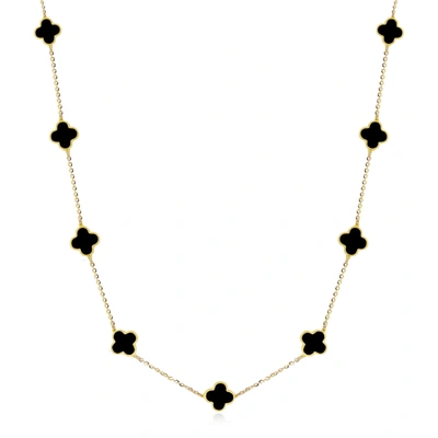 Shop The Lovery Mini Onyx Clover Necklace In Gold