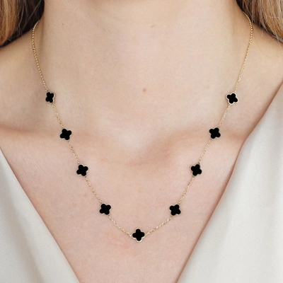 Shop The Lovery Mini Onyx Clover Necklace In Gold