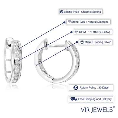 Vir Jewels 1/2 Cttw Diamond Hoop Earrings .925 Sterling Silver 16 Stones Dangle 1/2 Inch In Silver