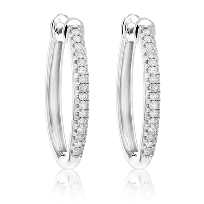 Vir Jewels 1/4 Cttw Diamond Hoop Earrings .925 Sterling Silver 30 Stones Prong Set 3/4 Inch In Silver