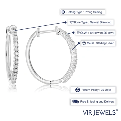 Vir Jewels 1/4 Cttw Diamond Hoop Earrings .925 Sterling Silver 30 Stones Prong Set 3/4 Inch In Silver