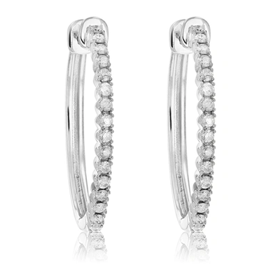 Vir Jewels 1/4 Cttw Diamond Hoop Earrings .925 Sterling Silver 30 Stones Dangle 3/4 Inch In Silver